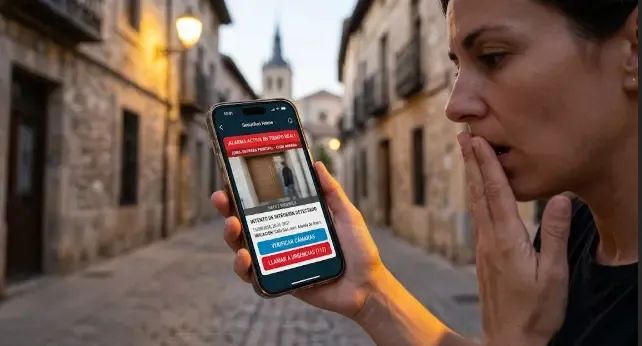 App móvil mostrando notificación de alarma en tiempo real