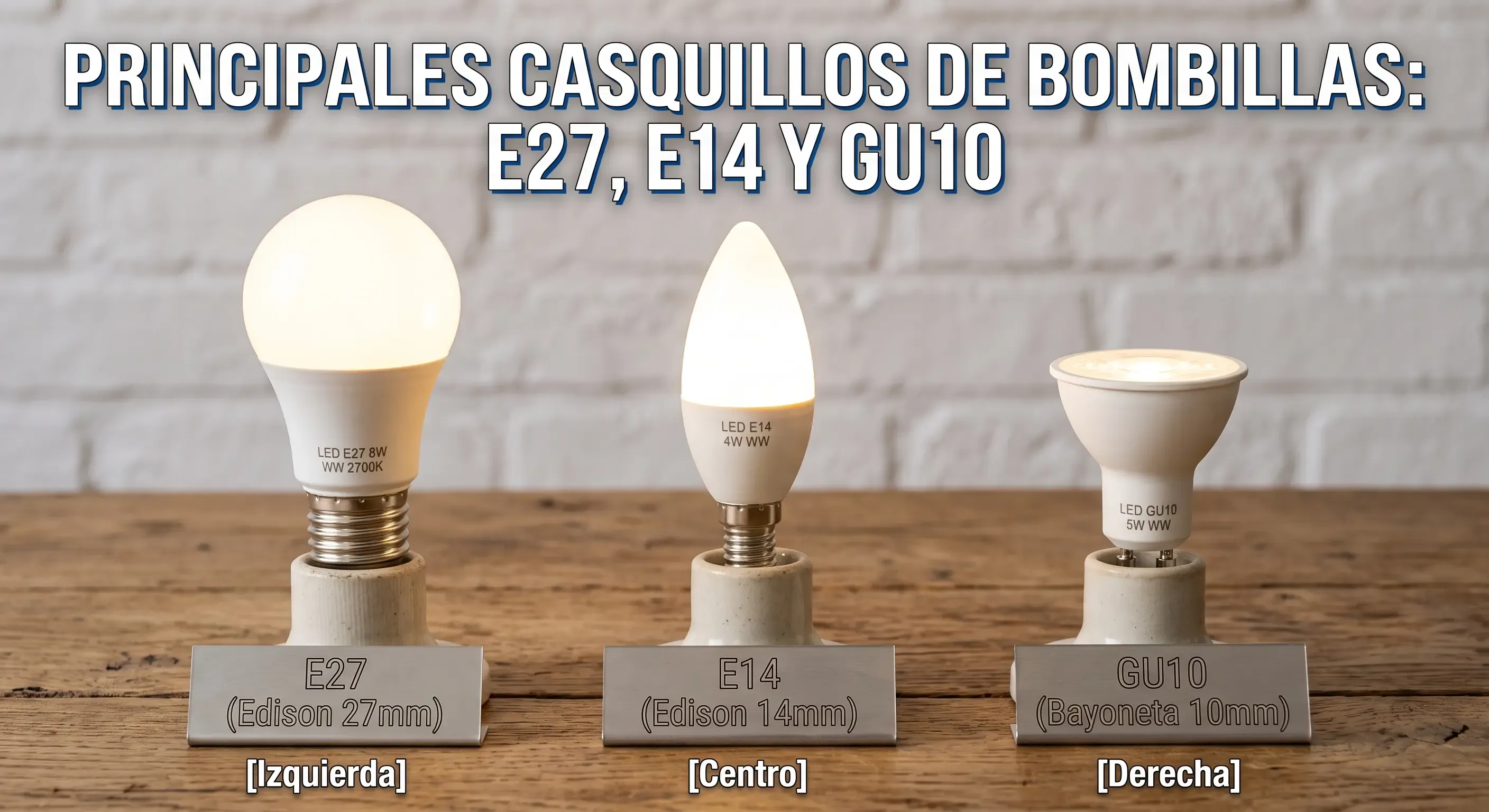 Principales casquillos de bombillas: E27, E14 y GU10