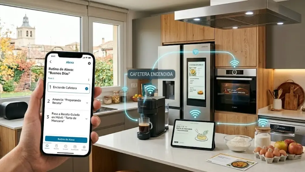 Rutina de Alexa para encender cafetera y preparar recetas guiadas desde el móvil