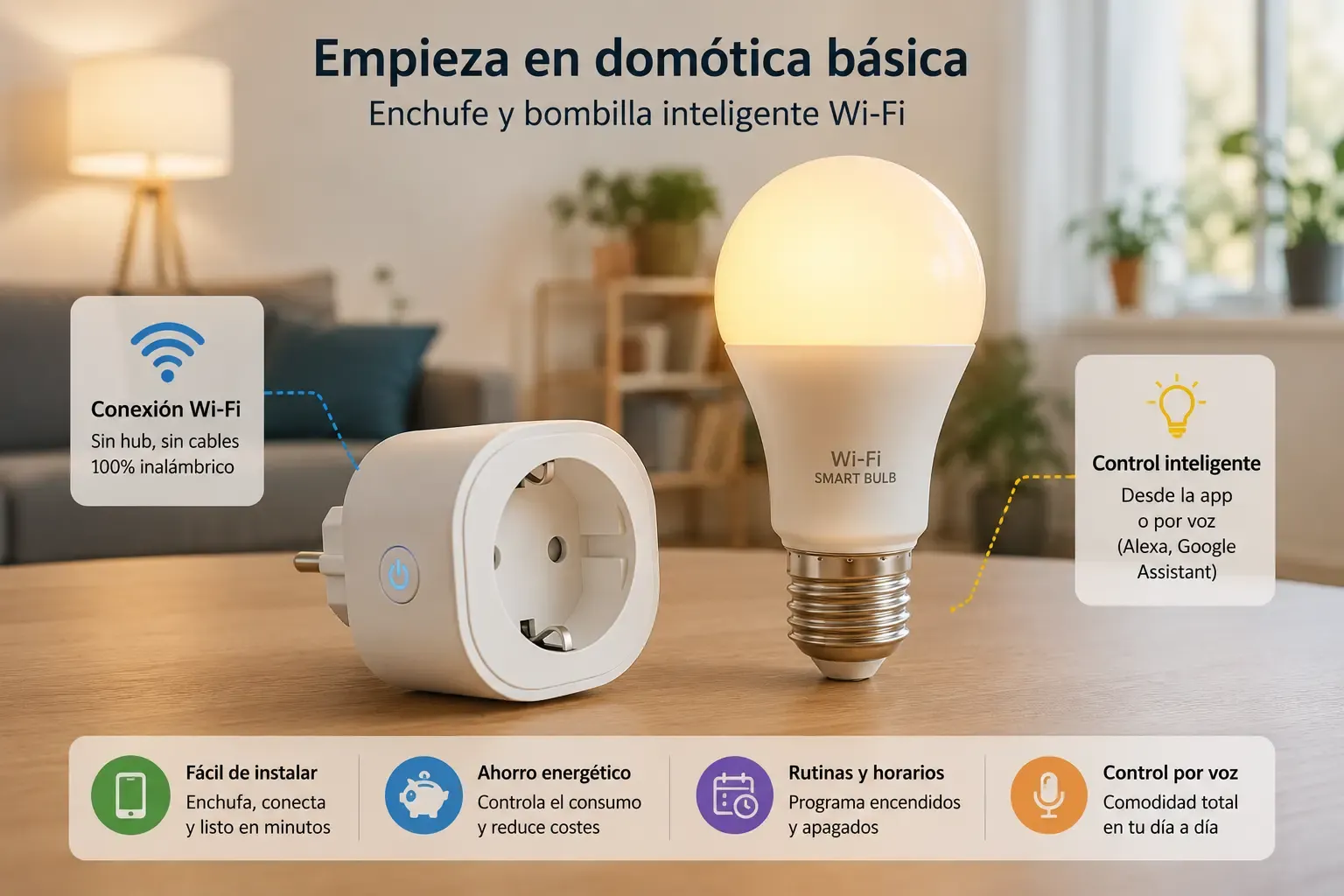 enchufe y bombilla inteligente Wi-Fi para empezar en domótica básica