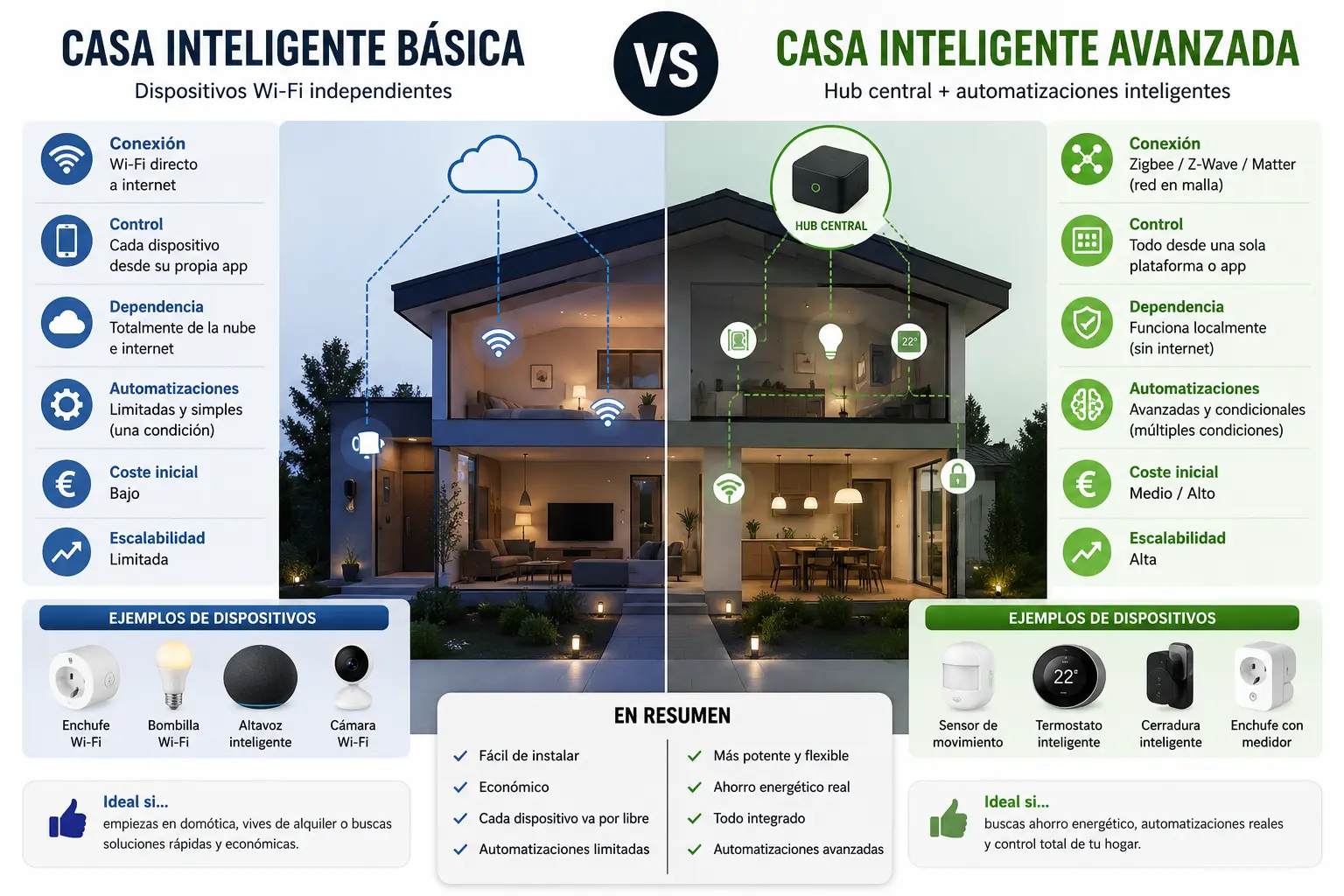 Casa Inteligente Básica vs Avanzada: Diferencias reales, costes y cómo escalar sin errores (Guía 2026)