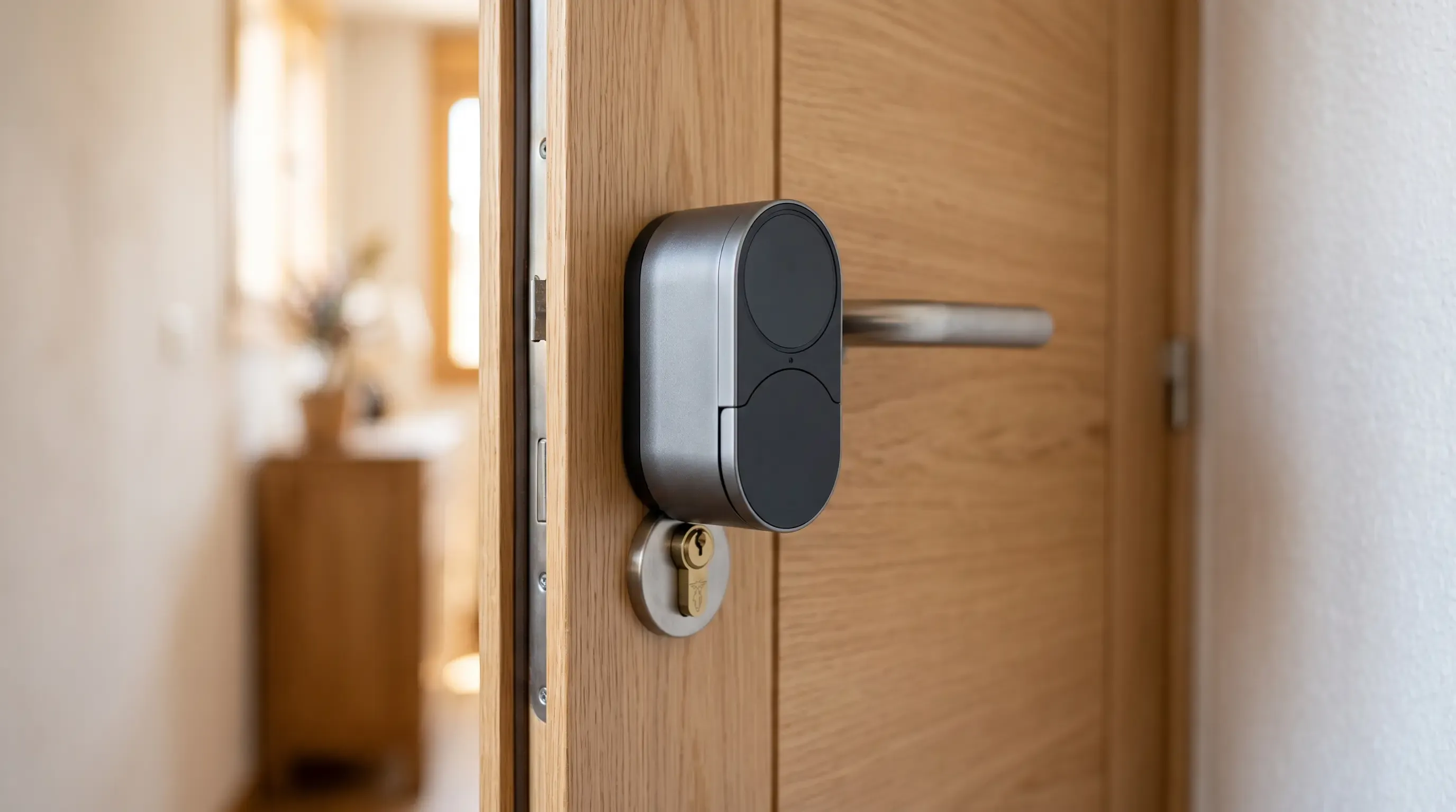 cerradura inteligente retrofit instalada sobre bombín europeo