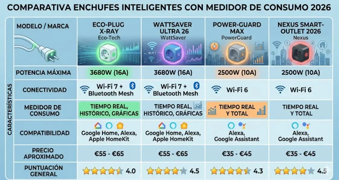 Comparativa enchufes inteligentes con medidor de consumo 2026