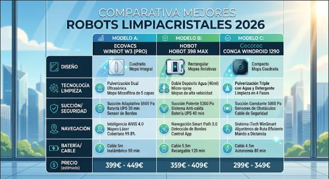 Mejor Robot Limpiacristales 2026: Cecotec vs HOBOT vs Ecovacs