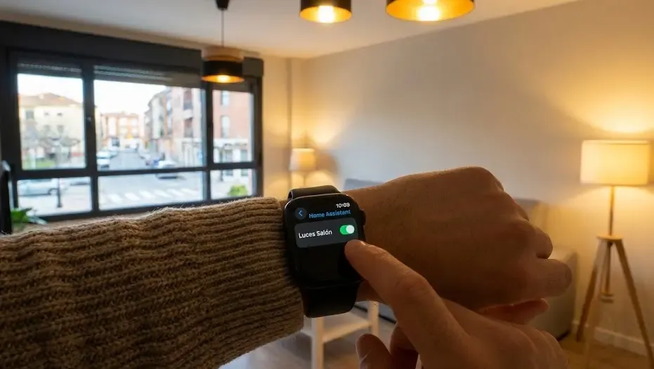 Persona controlando las luces de casa desde su Apple Watch con Home Assistant
