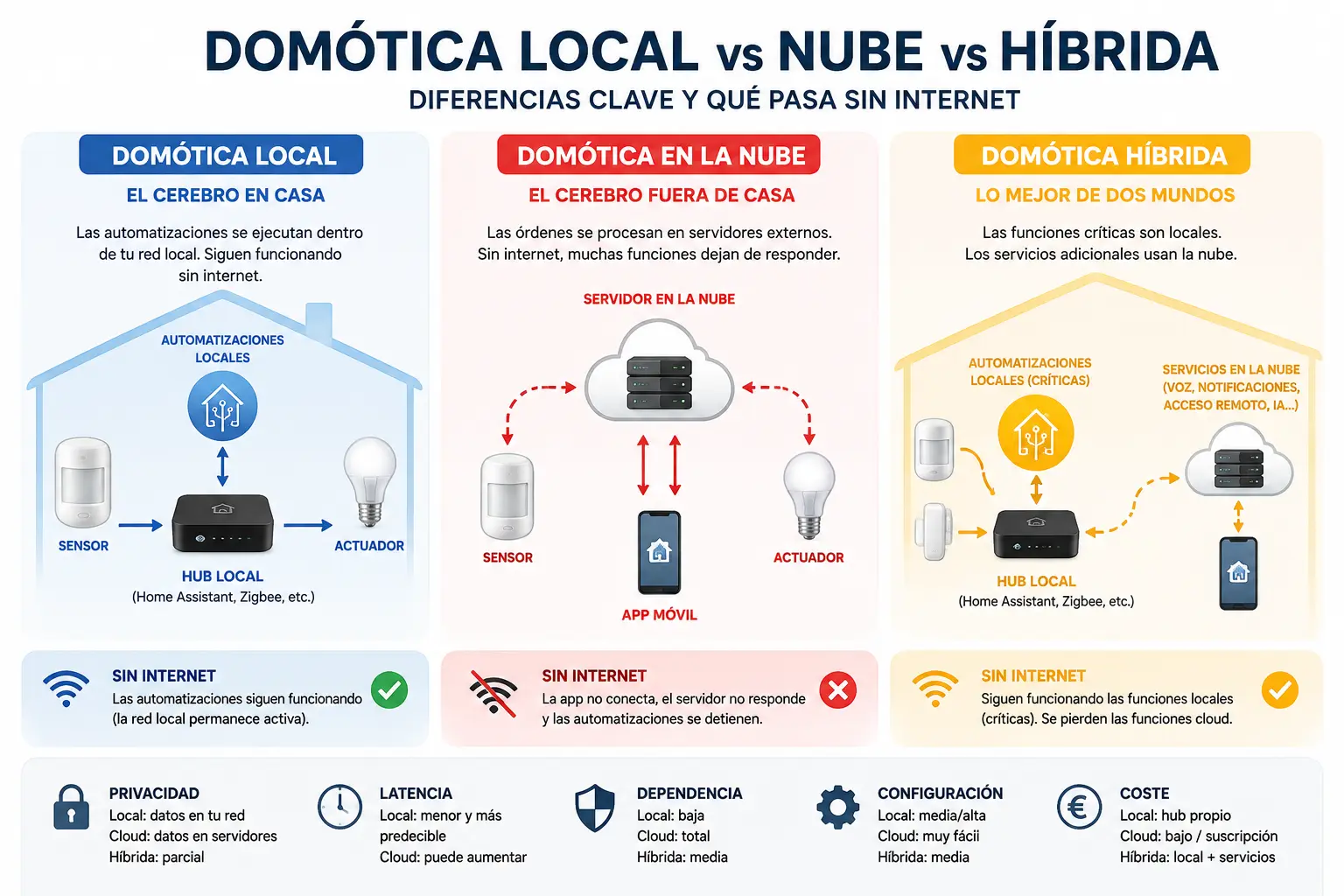 Domótica Local vs Nube: Diferencias y Qué Pasa Sin Internet (2026)