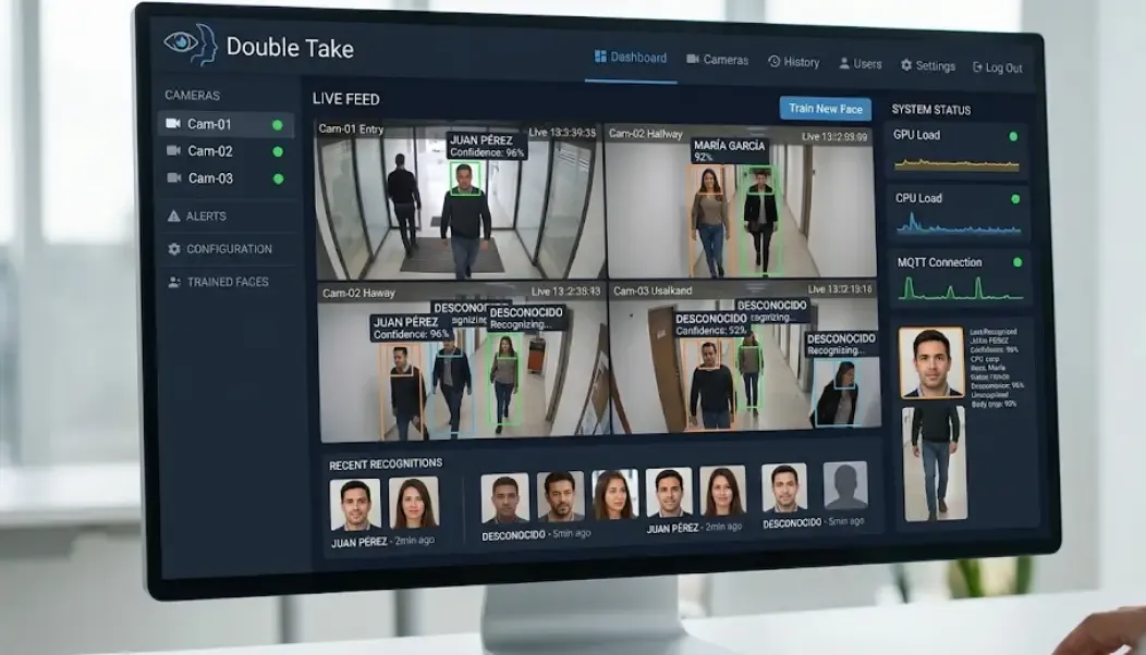 Interfaz de Double Take mostrando el reconocimiento de personas en tiempo real