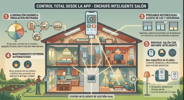 Enchufe inteligente y lámpara utilizados para simular presencia en casa