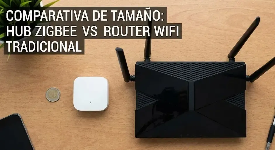 Comparativa de tamaño entre un Hub Zigbee pequeño y un Router WiFi tradicional