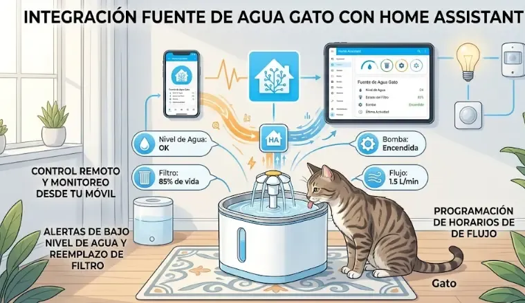Integración de fuente de agua para gatos en pantalla de Home Assistant