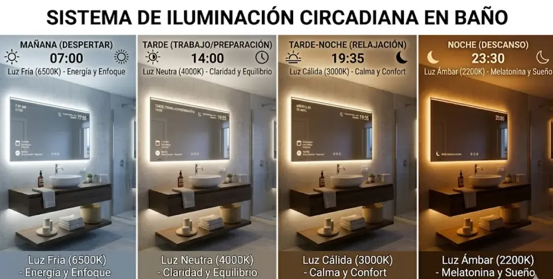 Automatización de iluminación circadiana en baño con diferentes temperaturas de color