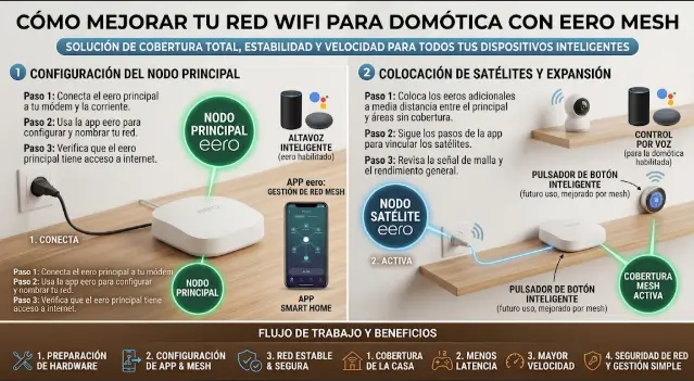 Cómo mejorar el WiFi para domótica: Mesh, 2,4 GHz y Eero (2026)