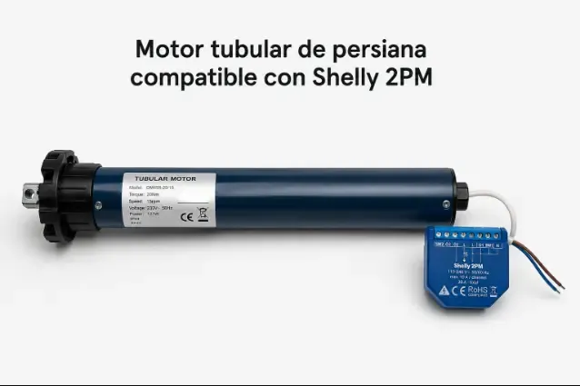 Motor tubular de persiana compatible con Shelly 2PM en formato horizontal