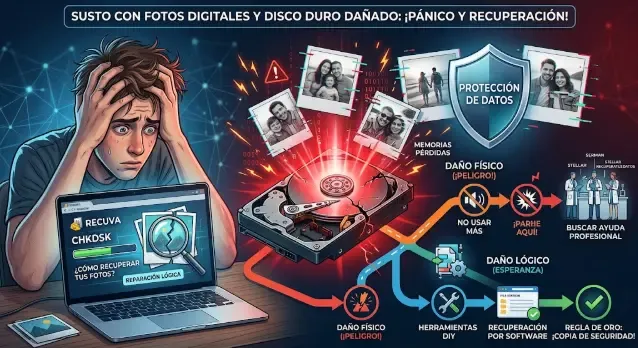 Susto con fotos digitales y disco duro dañado