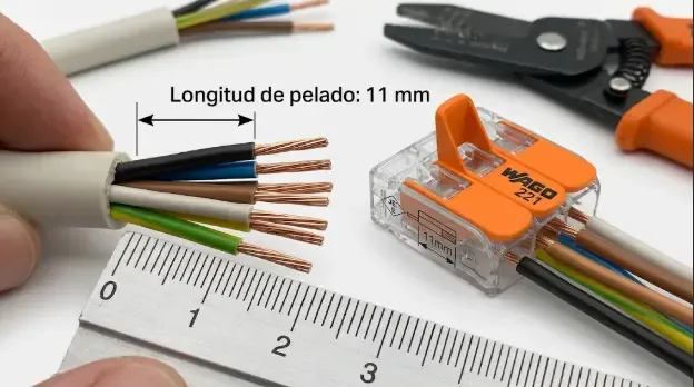 Pelado correcto para WAGO 221: 11 mm Pelado correcto de cable de 11 mm para conector WAGO 221