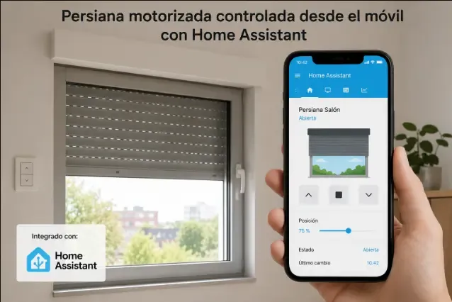 Persiana motorizada controlada desde el móvil con Home Assistant en formato horizontal