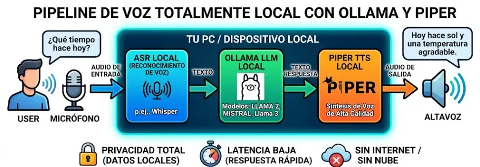 pipeline de voz local con Whisper, Ollama y Piper en Home Assistant