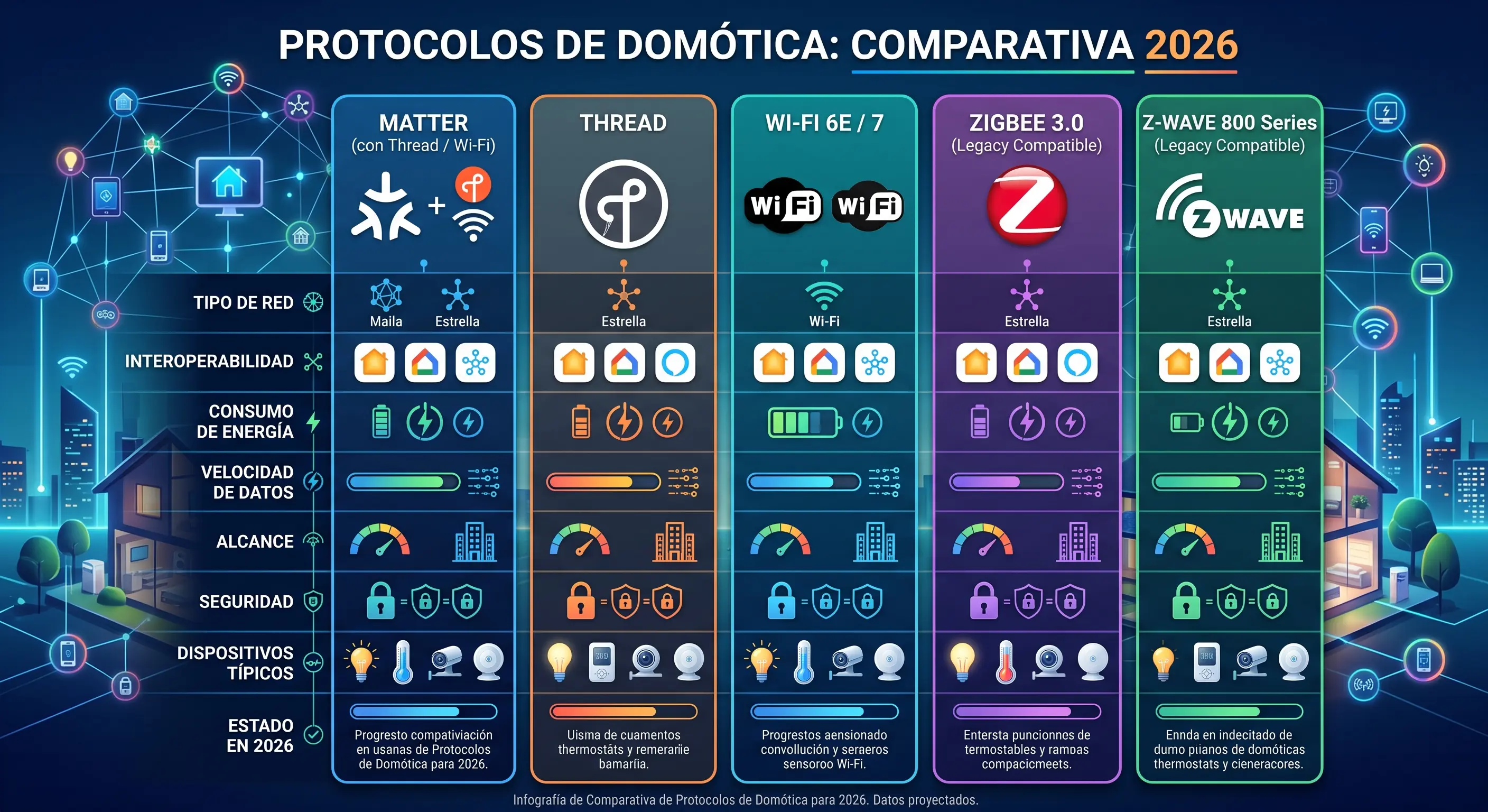¿Qué protocolo de domótica elegir en 2026? Matter, Thread, Zigbee, LoRaWAN, 433 MHz y KNX RF comparados