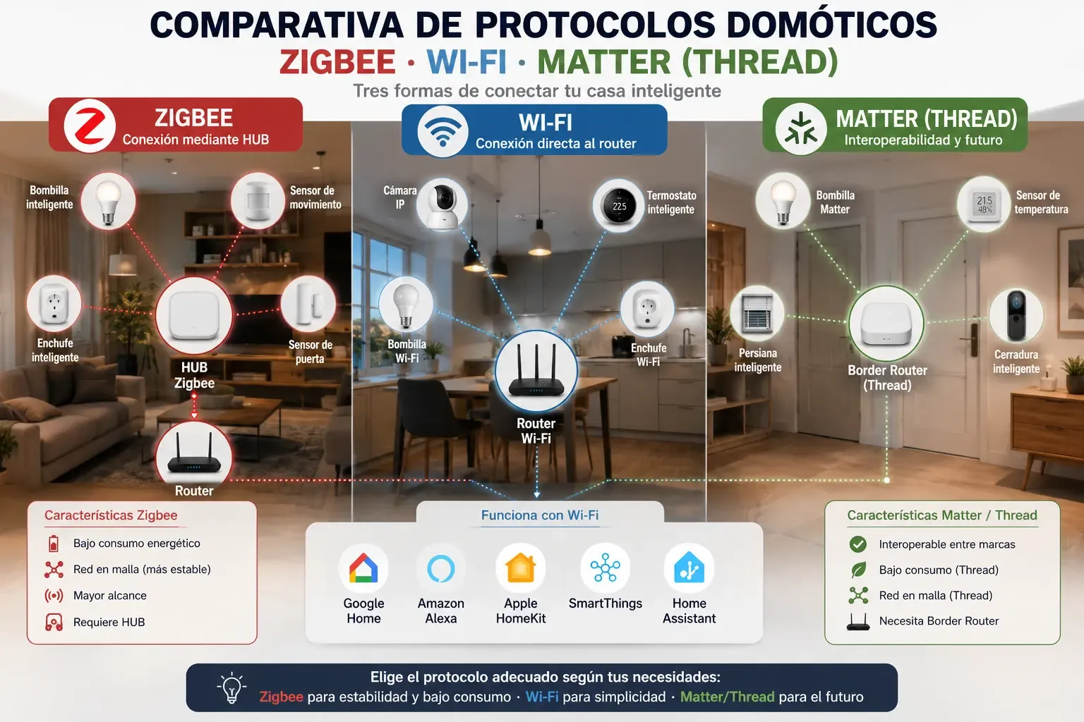 comparativa de protocolos domóticos zigbee wifi y matter en una instalación real