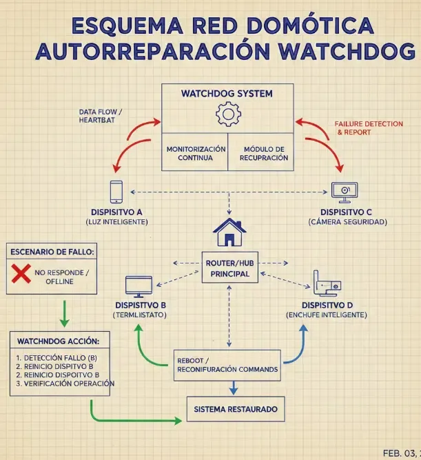 Esquema de una red domótica con autoreparación mediante Watchdog