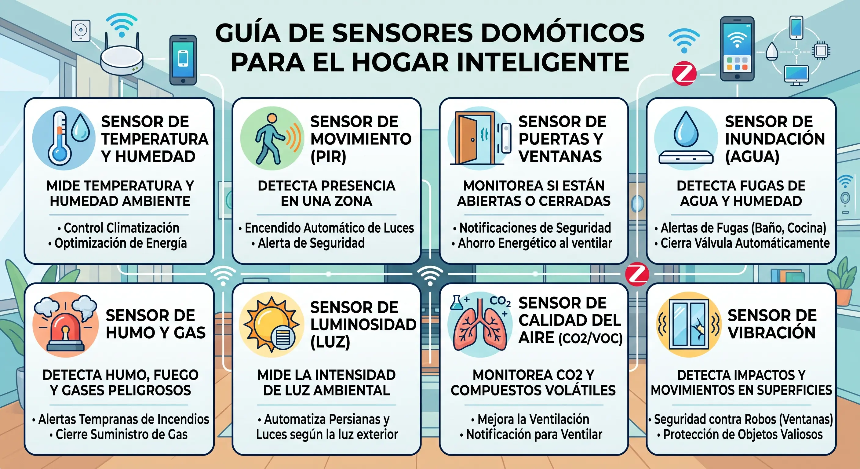 Sensores domóticos: guía completa de movimiento, puertas y temperatura (2026)
