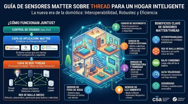 Dispositivos compatibles con Matter y Thread en una casa inteligente