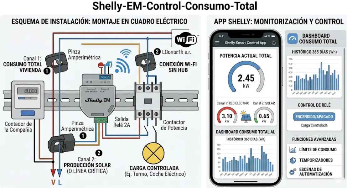 Control de Consumo Total en Casa: Guía Completa Shelly EM y Ahorro de Luz