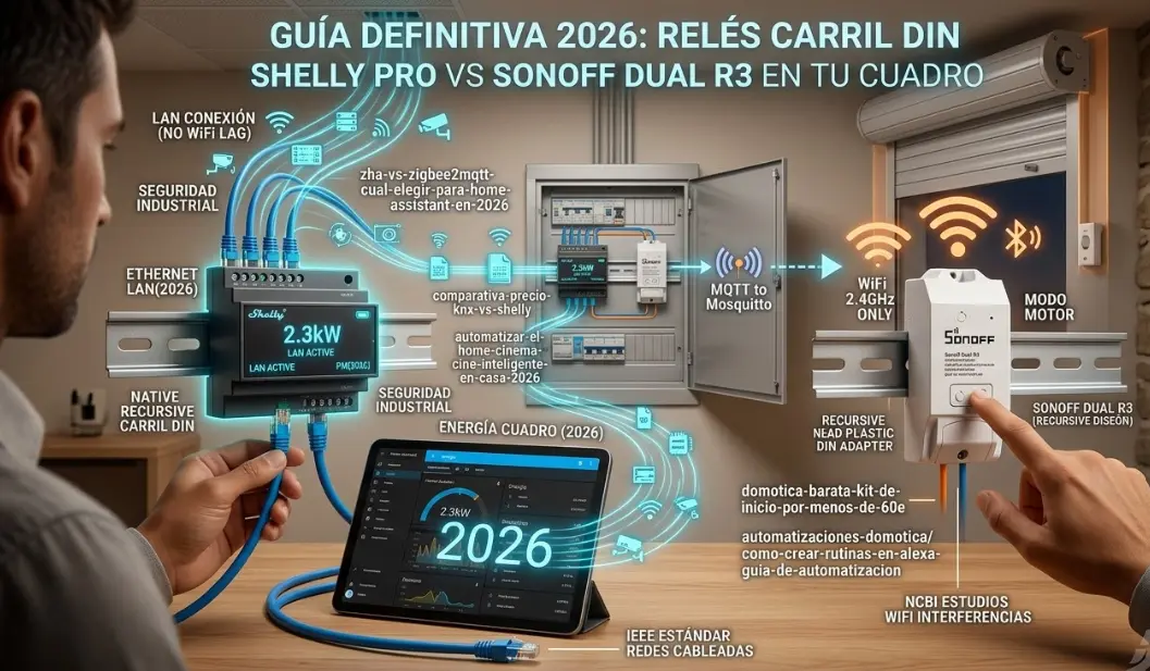 Shelly Pro vs Sonoff Dual R3: Relés Carril DIN (Guía 2026)