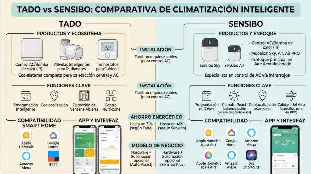 Tado vs Sensibo 2026: Comparativa real, ahorro y cuál elegir para tu aire acondicionado