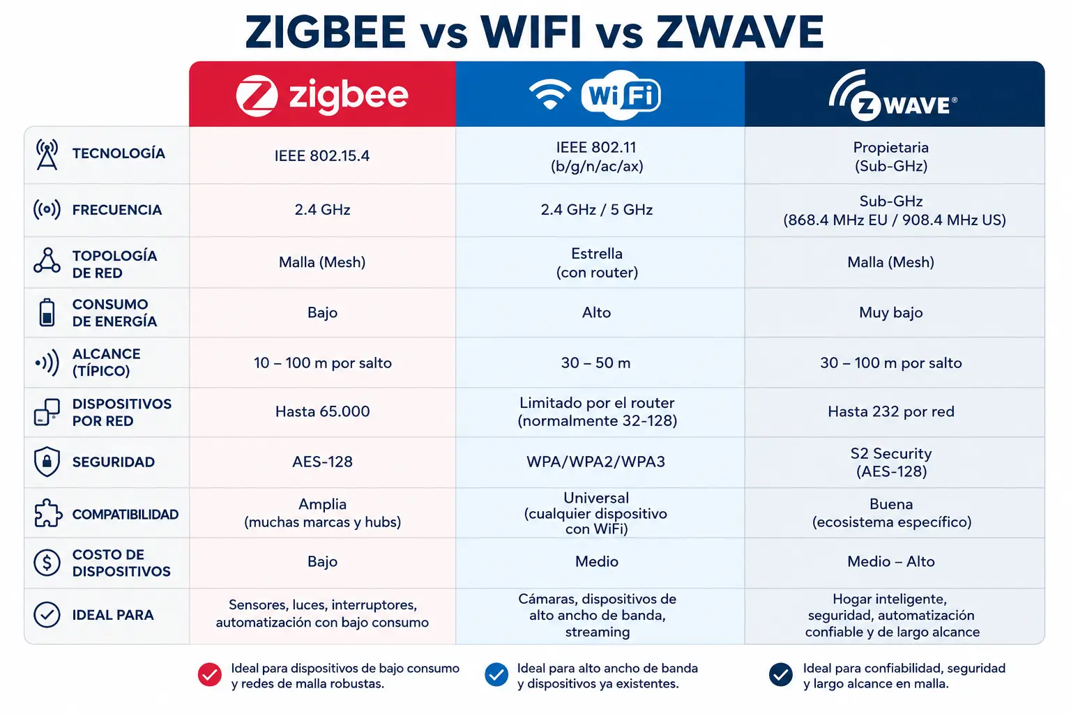 Zigbee vs WiFi vs Z-Wave: guía definitiva para elegir el protocolo de tu casa inteligente (2026)